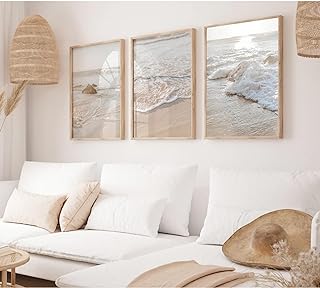 Beach Wall Art Decor Coastal Wall Art Pictures Ocean Canvas Wall Art Beige Beachy Wall Decor Boho Beach Prints Ocean Paint...