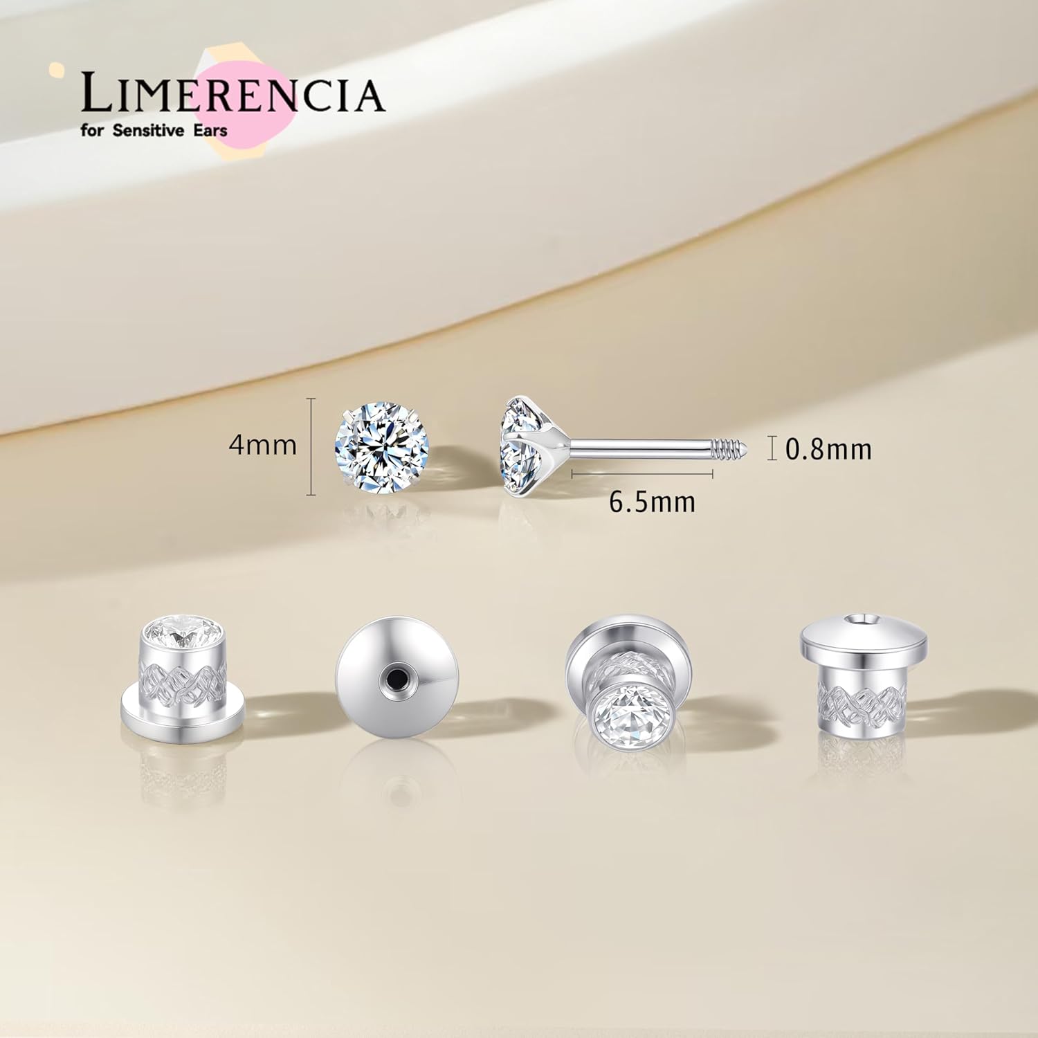 Limerencia Moissanite Stud Earrings, F136 Titanium Screw Back Earrings, D Color VVS1 Clarity Lab-created Moissanite Earrings, Hypoallergenic G23 Pure Titanium for Women Men Sensitive Ears - Image 2