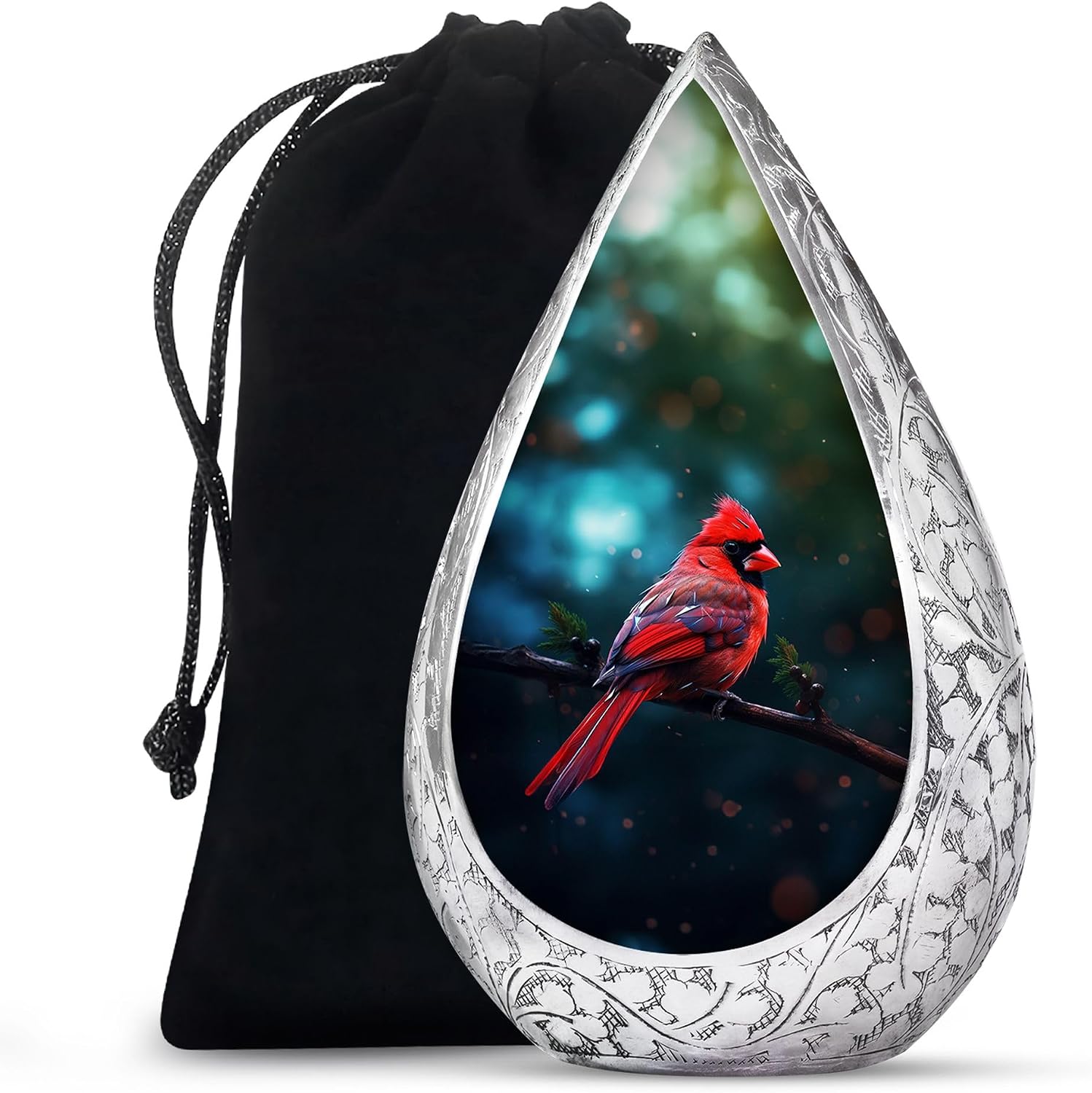 Red Cardinal Bird Funeral Cremation Urns for Human Ashes - Straight Drop Large Urn for Ashes Adult Male & Female - Cremains Containers - Handcrafted Remembrance Gift for Loss (10 Inch)