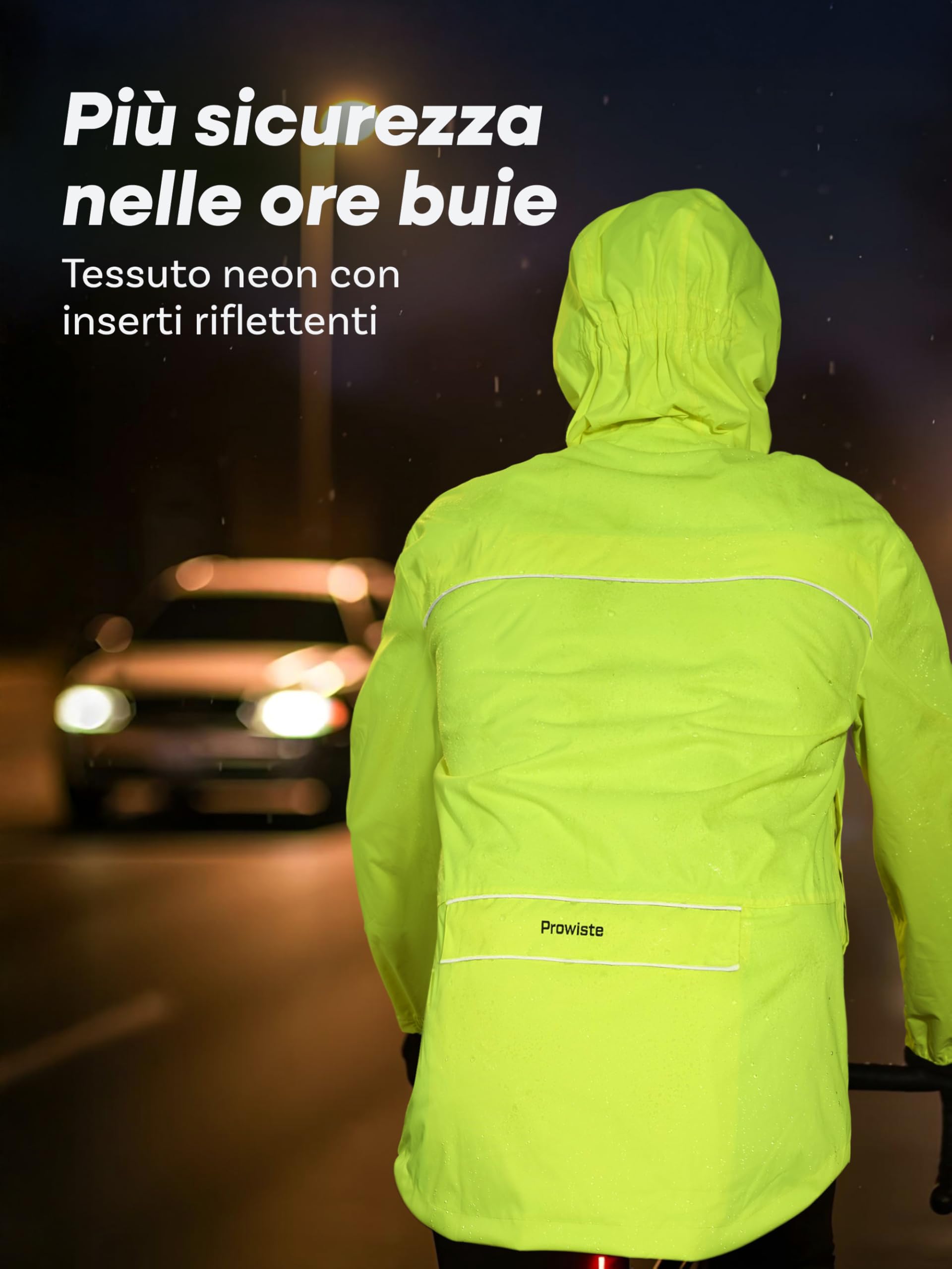 Prowiste Giacca da Ciclismo Uomo & Donna – Impermeabile & Traspirante – Giacca Antipioggia Riflettente Bici con Cappuccio & Tasca Posteriore