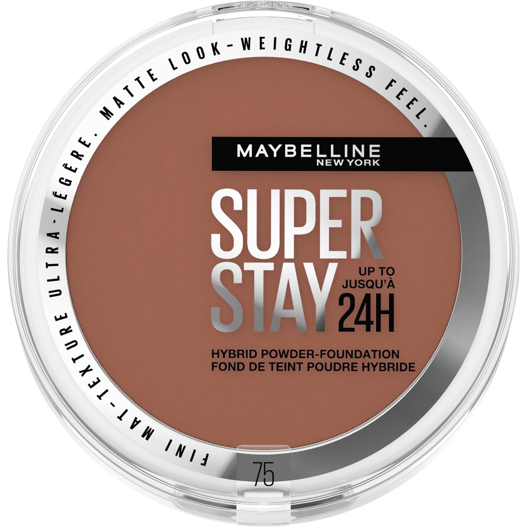 MaybellinePowder Foundation, Long-lasting 24H Wear, Medium to Full Coverage, Transfer, Water & Sweat Resistant, SuperStay 24H Hybrid Powder Foundation, 75