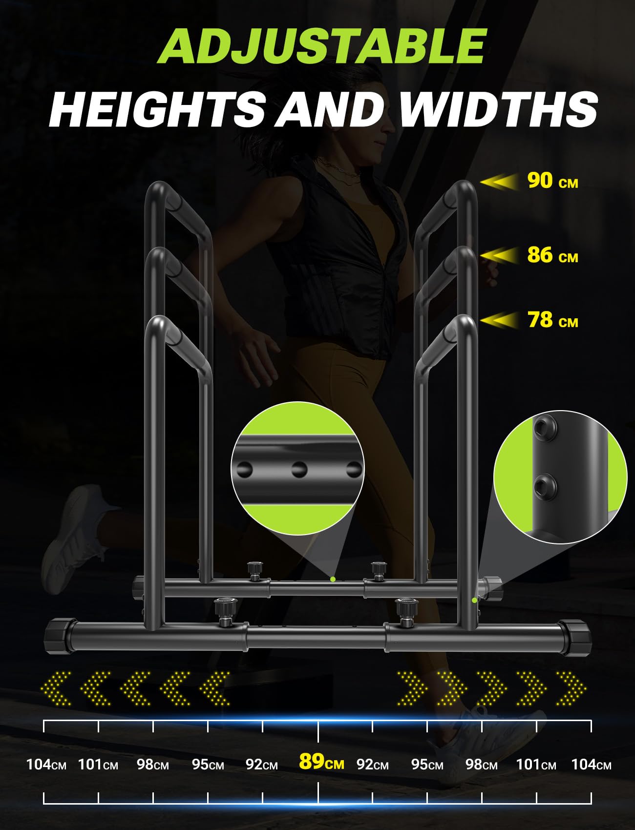 YOLEO Barras Paralelas Calistenia Adjustable, Carga 500KG, Dip Bar Fitness, Push Up Bars de Inmersión, Altura y Ancho Ajustables, Negro