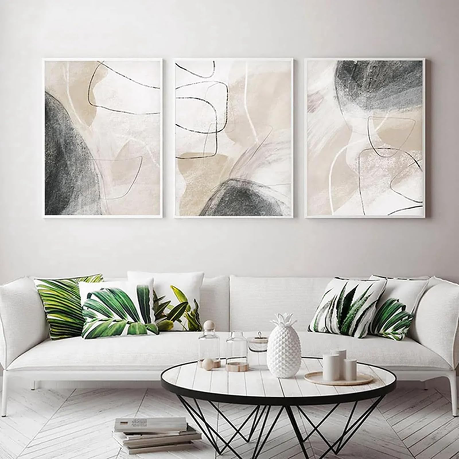 Tableau abstrait géométrique beige pour décoration murale salon et bureau chic - 8