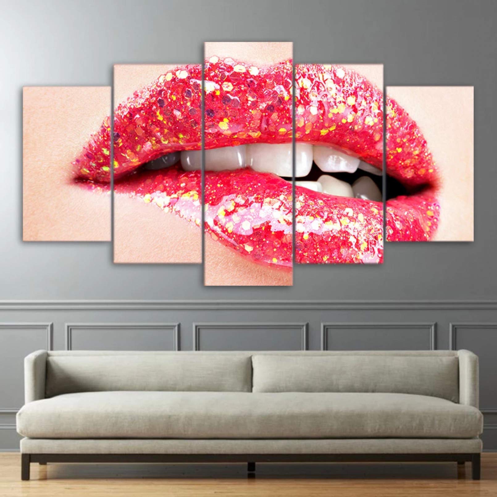 Affiches et Impressions sur le Mur Lèvres Roses Toile 5 Pièces