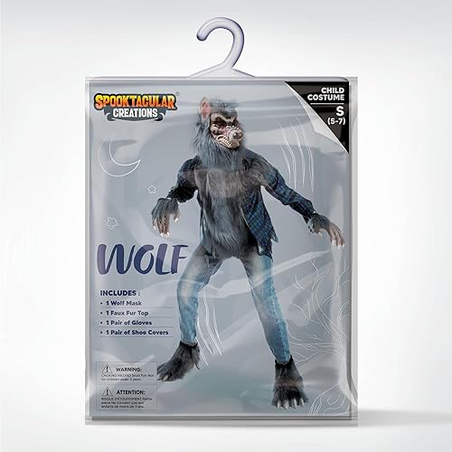 Miniatura 6 de Spooktacular Creations Disfraz de hombre lobo aterrador de Halloween para niños con máscara, guantes y cubierta de zapatos para disfraz de lobo