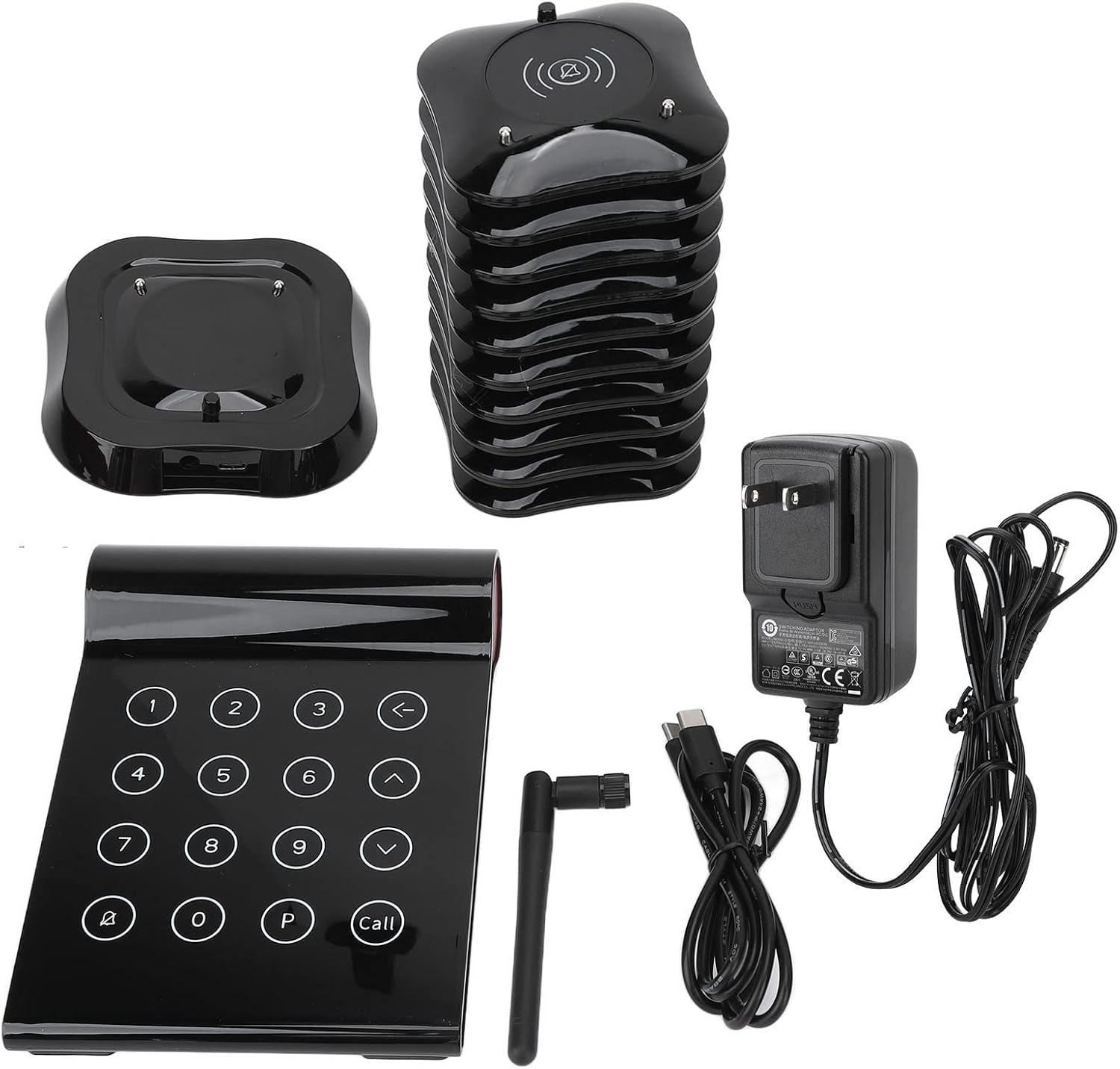 Restaurant Pager System with 10 Guest Pagers, Touch Operation, Dual Charging Mode, Wireless Coaster Pager, 100-240V, for Food Courts and Auto Shops
