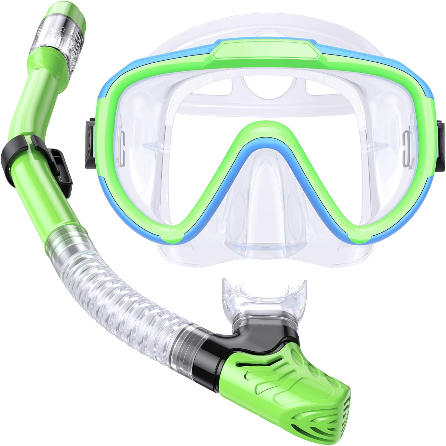 Seovediary Kids Snorkel Set, Anti-Fog Panoramic Tempered Glass Kids Snorkel mask, Anti-Leak Scuba Diving Mask with Mesh Bag, Dry Top Snorkeling Gear for Kids and Youth Age 4-16