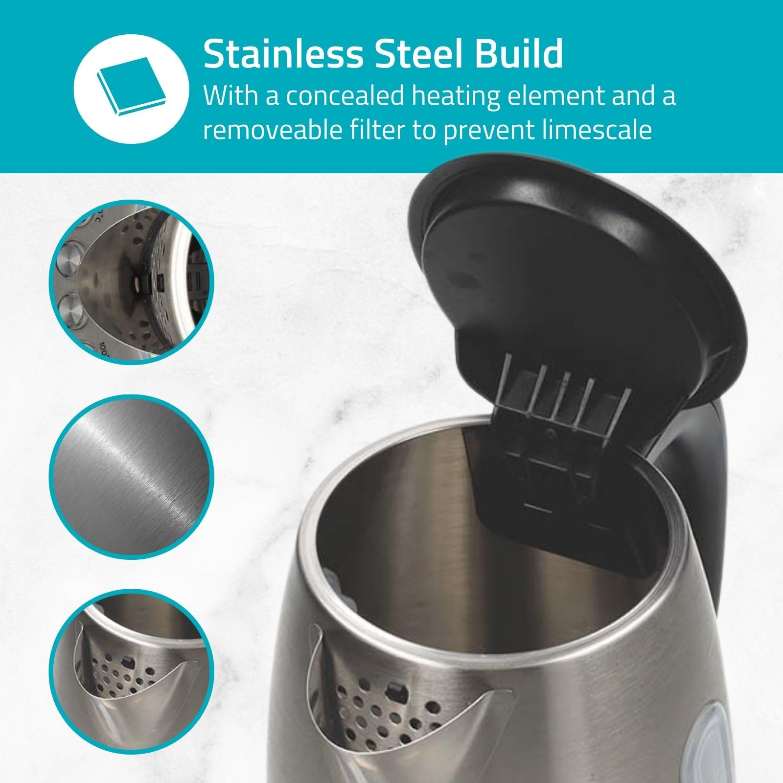 Nedis KAWK8000WIFI Bouilloire Intelligente Wi-Fi 1,7 L – Température Réglable 70/80/90/100 °C – Affichage Température – Base Pivotante 360° – Inox