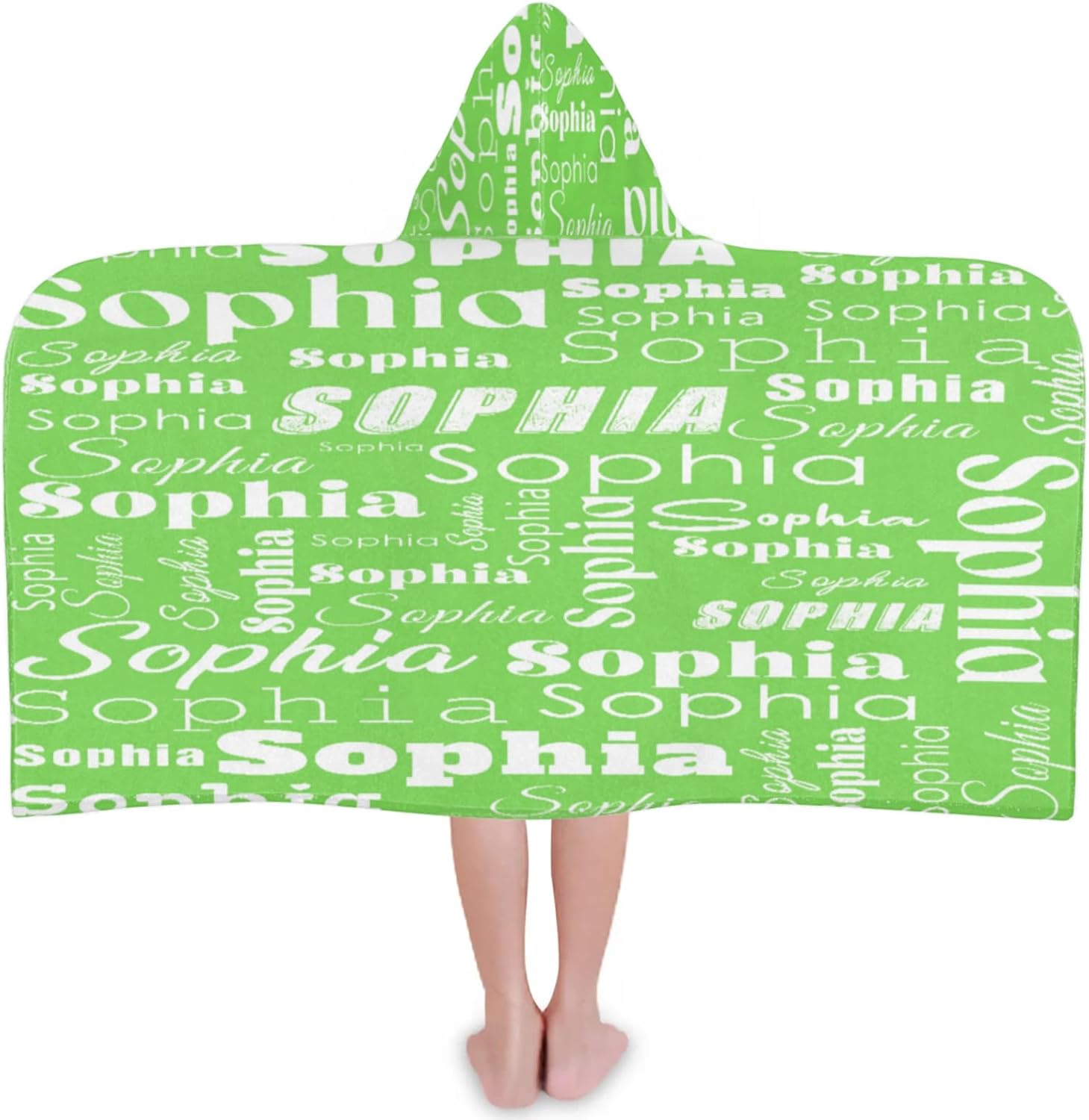 Custom Name Beach Towel with Hood for 3-10 Years Boys and Girls, Personalized Hooded Towels Bath Robe for Kids, Grass Green Children's Hooded Bath Towel