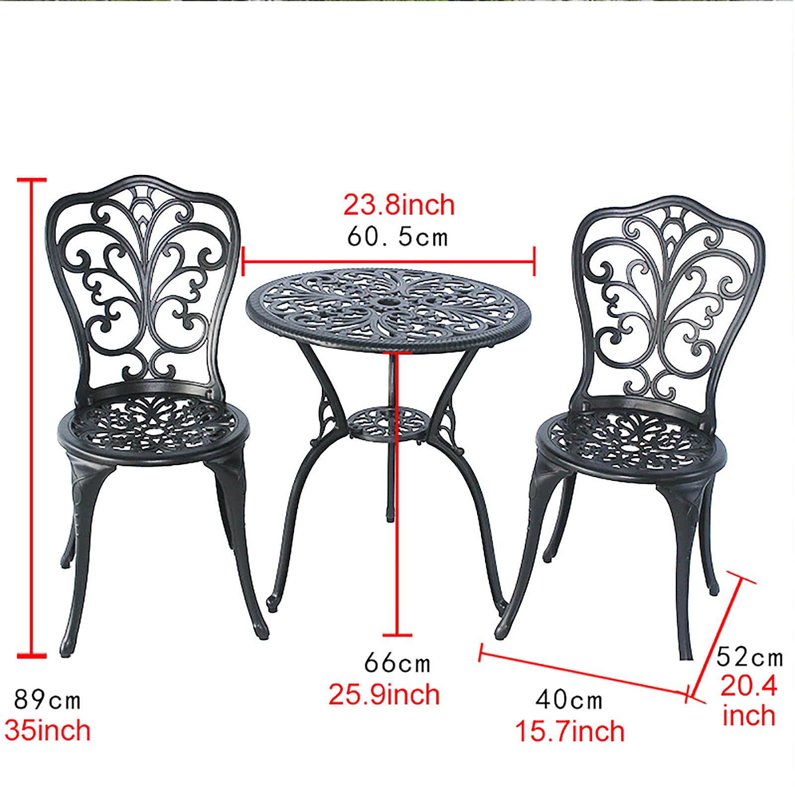 Set da Bistrot in Alluminio da 3 Pezzi con Design a Farfalla - Set Mobili da Giardino per Tutte Le Stagioni con Foro per Ombrellone - Set Tavolo e Sedie da Giardino