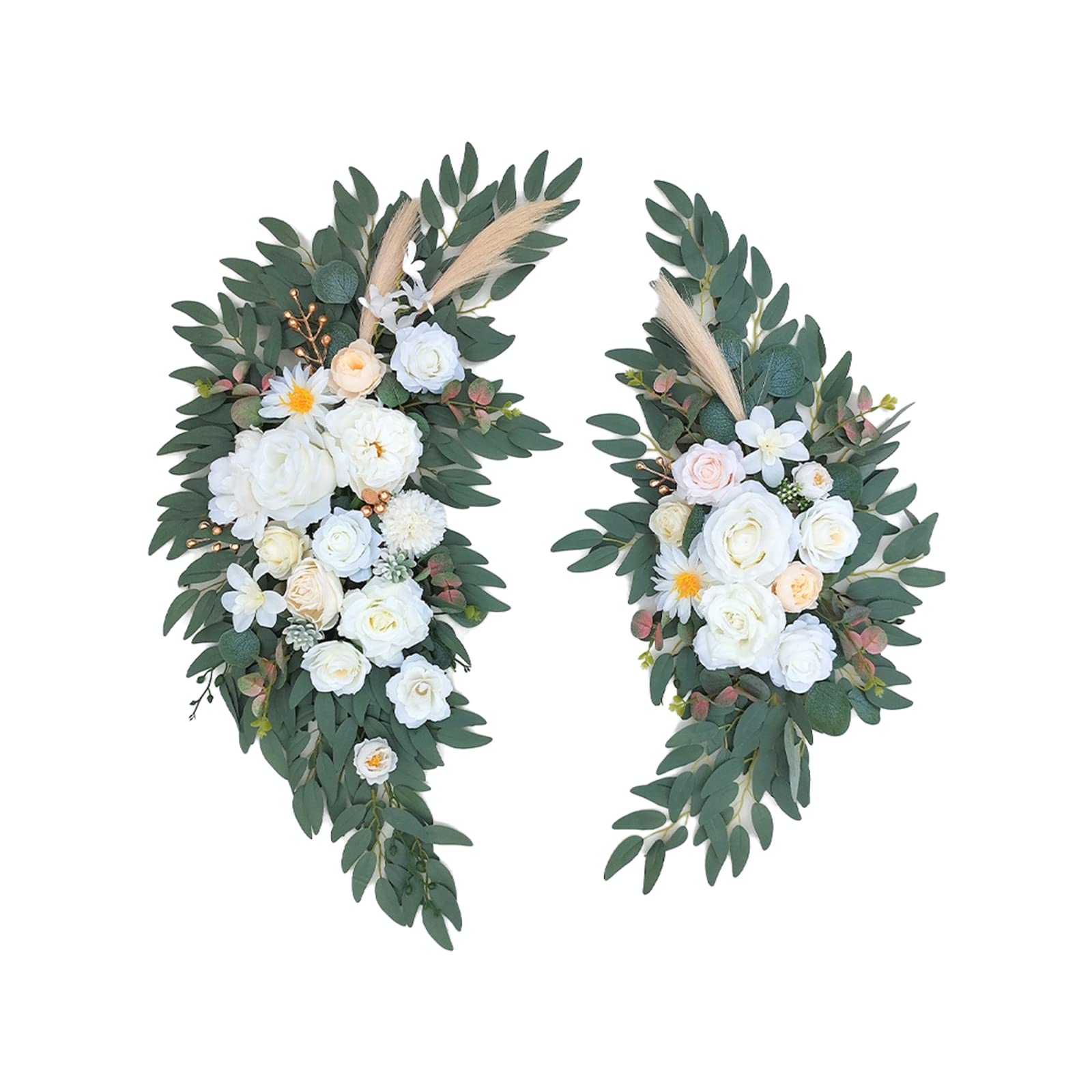 Kit de flores artificiales de arco de boda, paquete de 2 flores de seda para arco de boda, ducha de novia, ceremonia y decoración de telón de fondo de recepción (blanco)