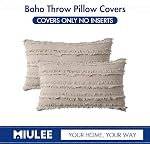 MIULEE Ensemble de 2 Couvertures d'oreiller en lin Boho Tassels décoratif Coussin Couvre la ferme Accent Oreiller avec frange pour canapé Canapé Chambre à vivre 12x20 Inch Beige