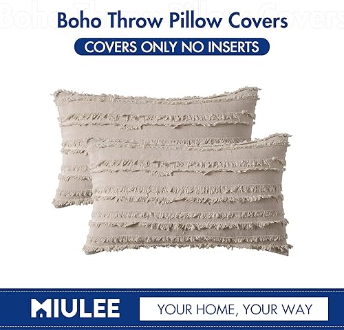 Miniatura 6 de MIULEE - Juego de 2 fundas de cojín decorativas de lino y estilo bohemio, con patrón jacquard a rayas, para sofá, sillón, sala de estar y