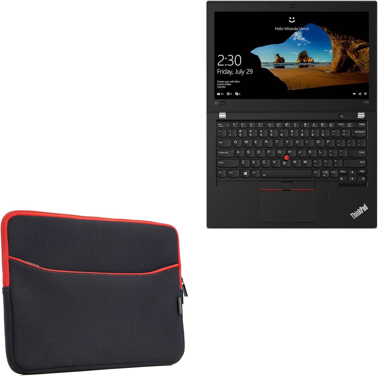 BoxWave Case Compatible With Lenovo ThinkPad X280 with Touchscreen (12.5 in) - SoftSuit With Pocket, Soft Pouch Neoprene Cover Sleeve Zipper Pocket - Jet Black with Red Trim