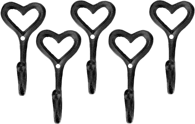 Youyijia 5Pcs Heart Coat Hooks Black Coat Hooks Vintage Heart Coat Hanger Decorative Wall Mounted Coat Hooks for Wall Bathroom Bedroom