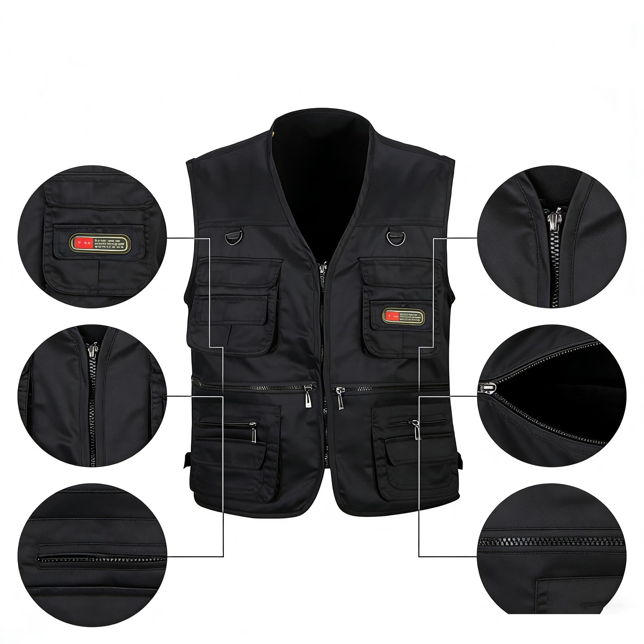 Homme Manteau sans Manche Veste Tops Pêche de Chasse Randonnée Gilet avec Multi-Poches