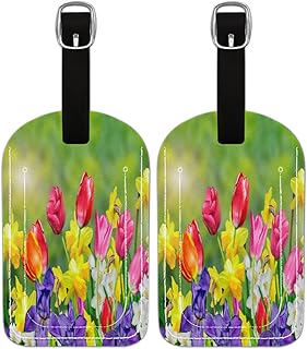 Etiqueta de bagagem PU Leahter para malas, bolsa de viagem de proteção de privacidade etiqueta de mala etiqueta primavera tulipa floral, etiqueta de bagagem de viagem etiqueta de identificação para mulheres homens