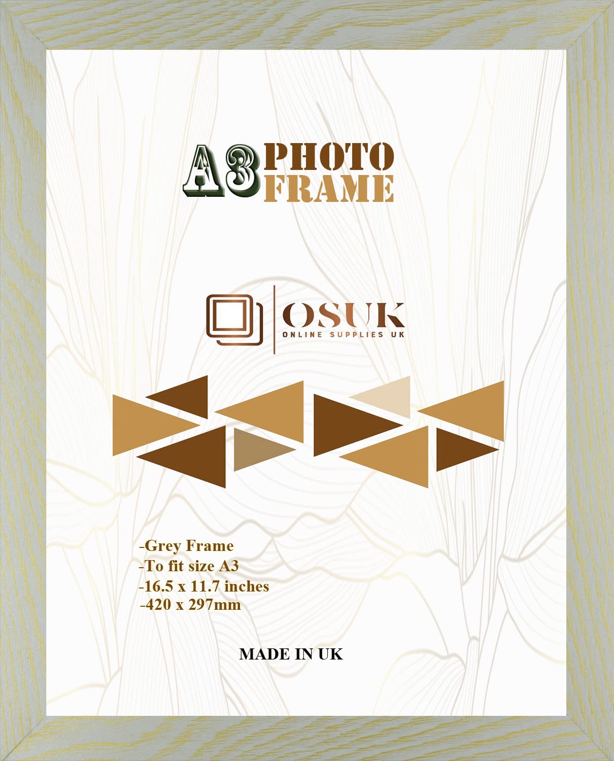 OSUK A3 Frame Cream Gold In Size 30 x 42cm Picture Frame - Cream Gold A3 Photo Poster Frame with Clear Perspex Front & Wall Mounting Hooks to Hang Portrait or Landscape