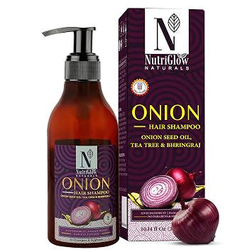 NUTRIGLOW NATURALS Onion Hair Shampoo With Onion Seed Oil For Anti Dandruff, Anti Hair Fall & Deep Nourishment, Shiny Hair, 300ml