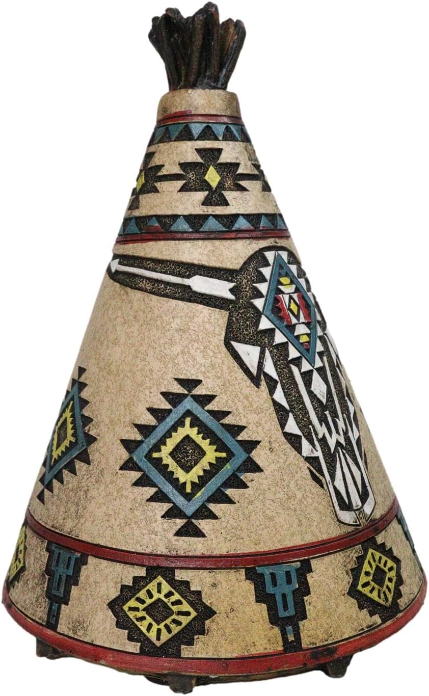 Ebros Gift Rustic Southwestern Tribal Native Indian Chief Cow Skull with Headdress and Aztec Vector Symbols Teepee Hut Money Coin Savings Piggy Bank Decorative Figurine