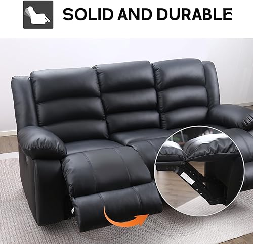 Miniatura 17 de EBELLO Juego de sofá reclinable manual de piel sintética, sofá biplaza reclinable y sofá reclinable de 3 asientos, juego de sofá para sala de estar,