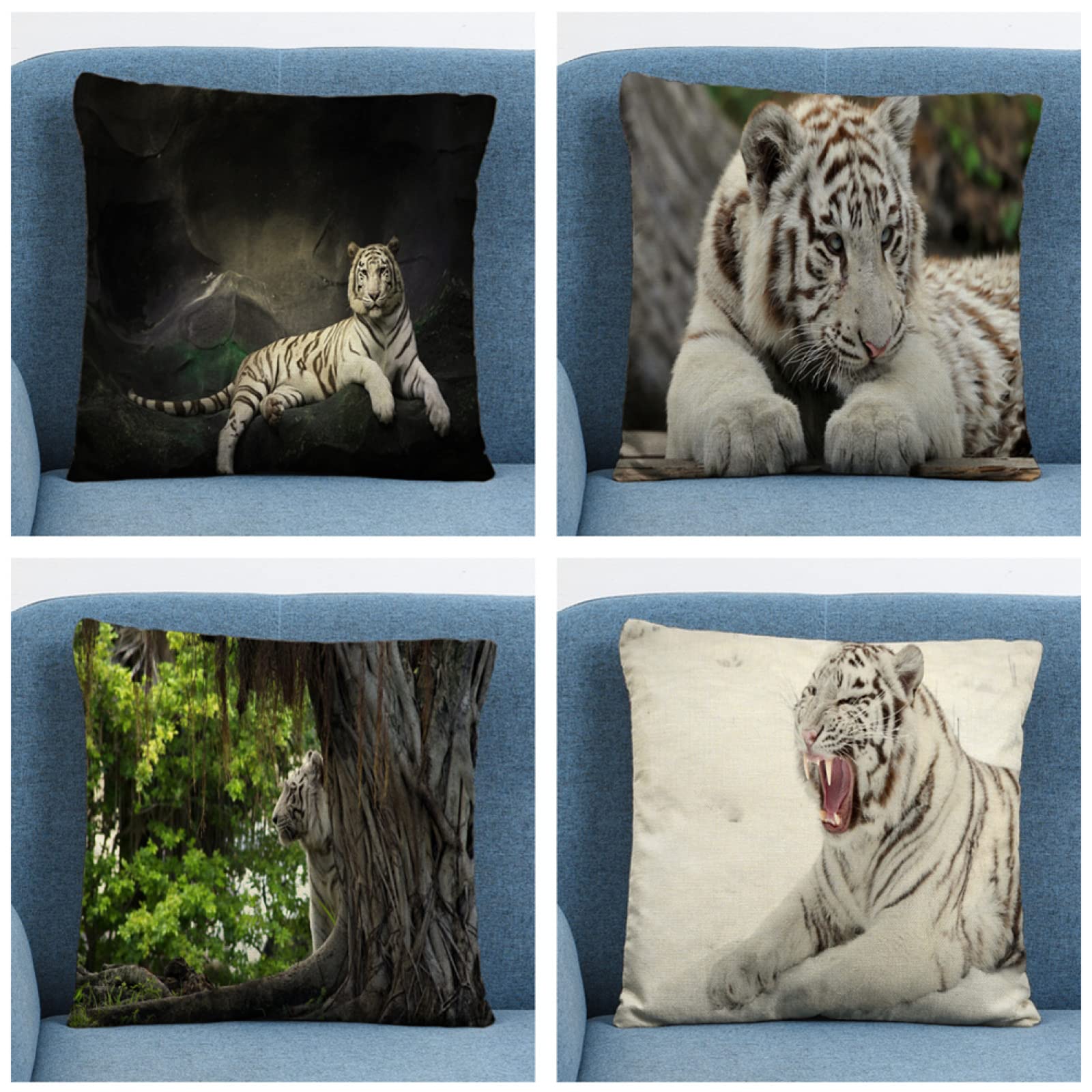 Juego de 4 Fundas de Cojines Decoración Cuadrado Funda de Almohada Cuadrado Lino Funda de Cojín Fundas Navideñas para Cojines Throw Pillow Case con Cremallera Invisible 65X65cm Animales ,Color5