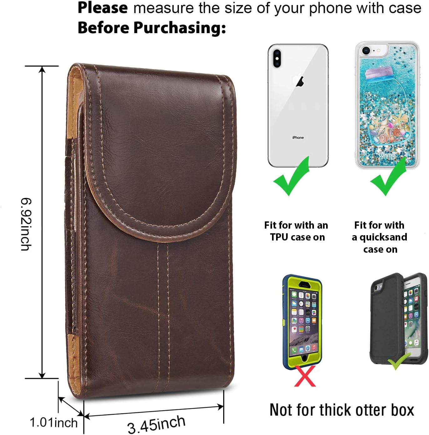 kiwitatá Belt Holster for iPhone 13 Pro Max, 12 Pro Max, 11 Pro Max, Vertical Cell Phone Belt Loop Carrying Case for iPhone Xs Max iPhone 8 Plus 7 Plus Galaxy Ultra S20 S10+(Brown)