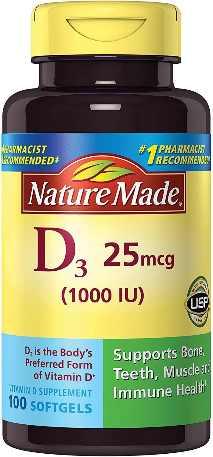 Nature Made D3 1000 IU Liquid Softgels, 100 Capsules (Pack of 3)