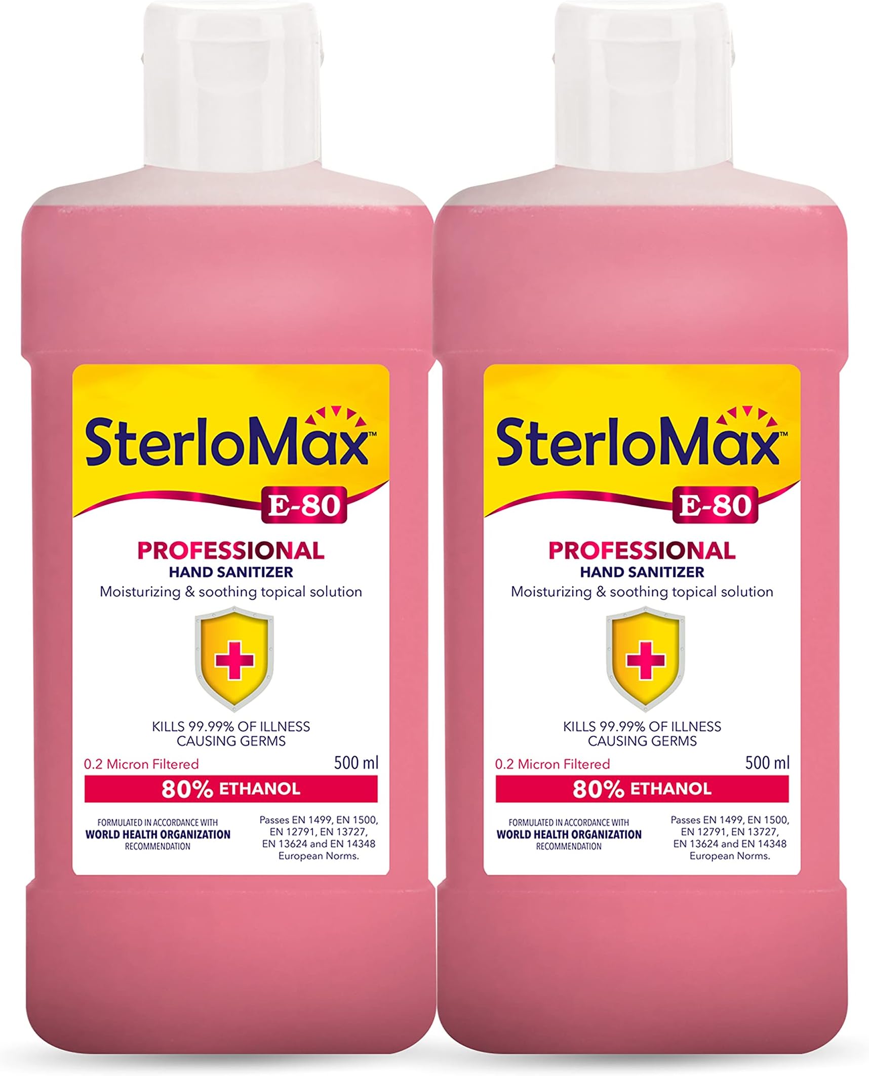 SterloMax 80% Ethanol-based Hand Rub Sanitizer and Disinfectant 500 ml -Pack of 2