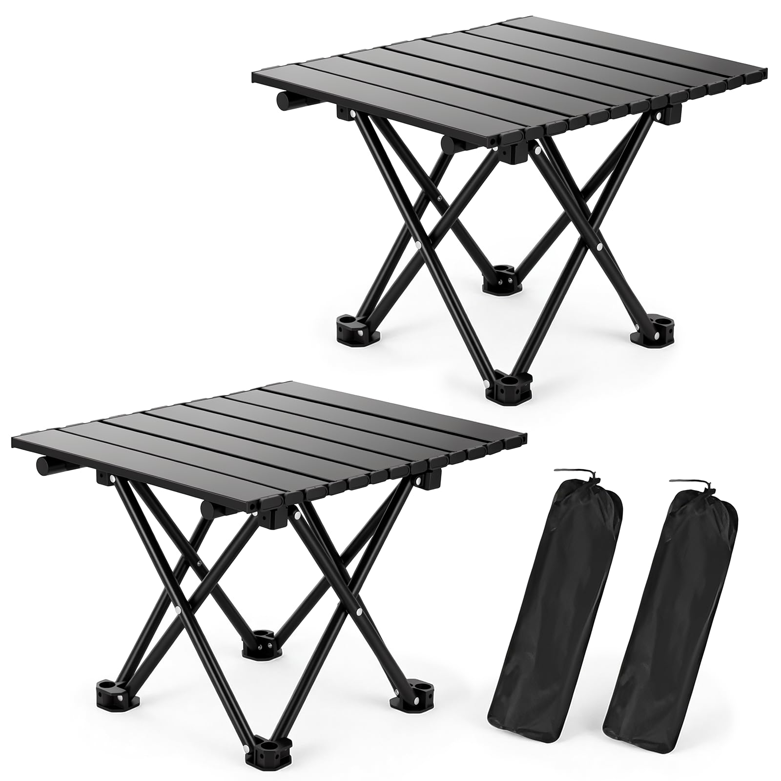 Hediya 2 Pack Camping Foldable Portable Beach Table, Black-S