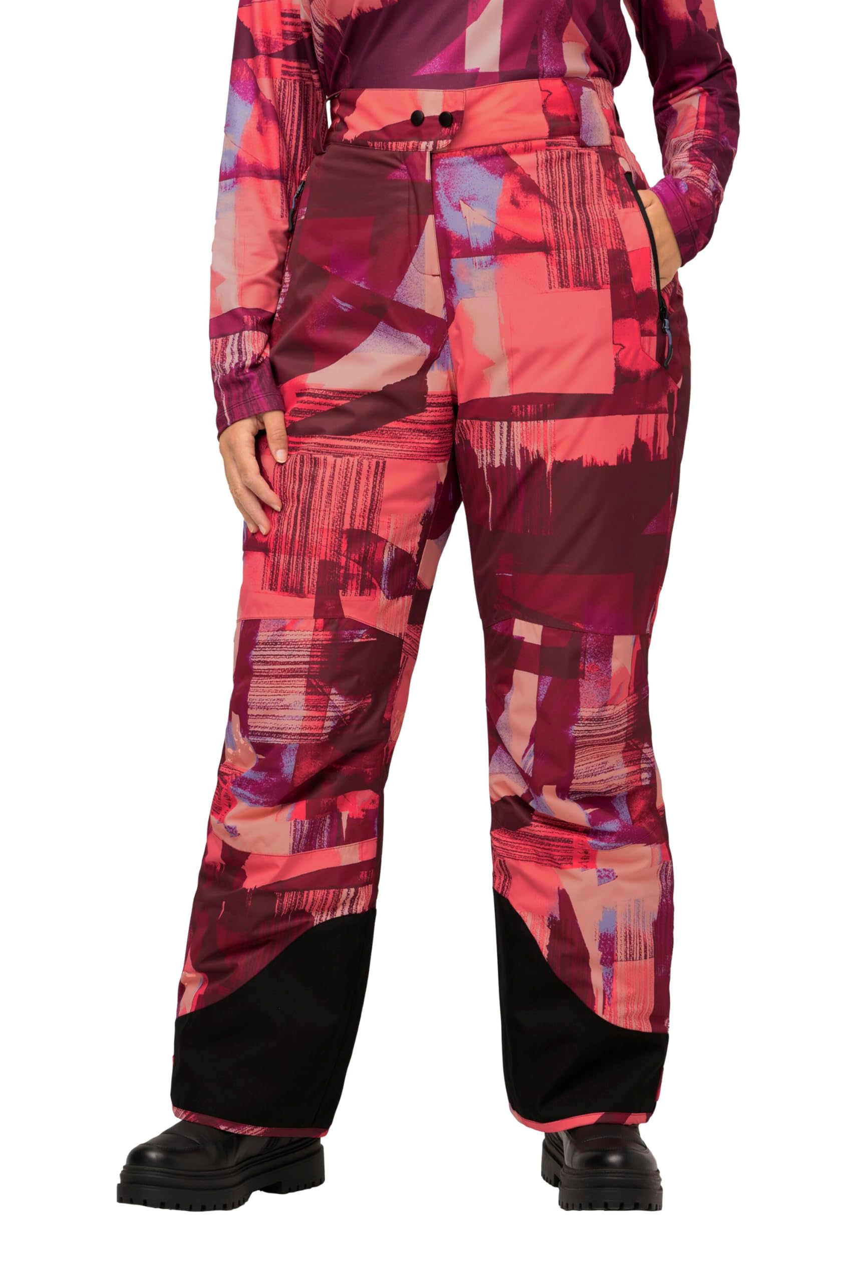 Ulla Popken Damen große Größen Übergrößen Plus Size Skihose, wasserdicht, Klettriegel, Schneefang 824258