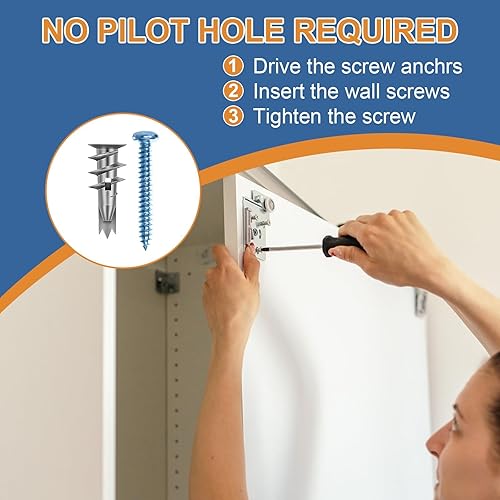 Miniatura 5 de Kit de tornillos de anclajes de paneles de yeso autoperforantes de zinc, 20 anclajes de pared de metal resistente y tornillos 20#8 Juego de
