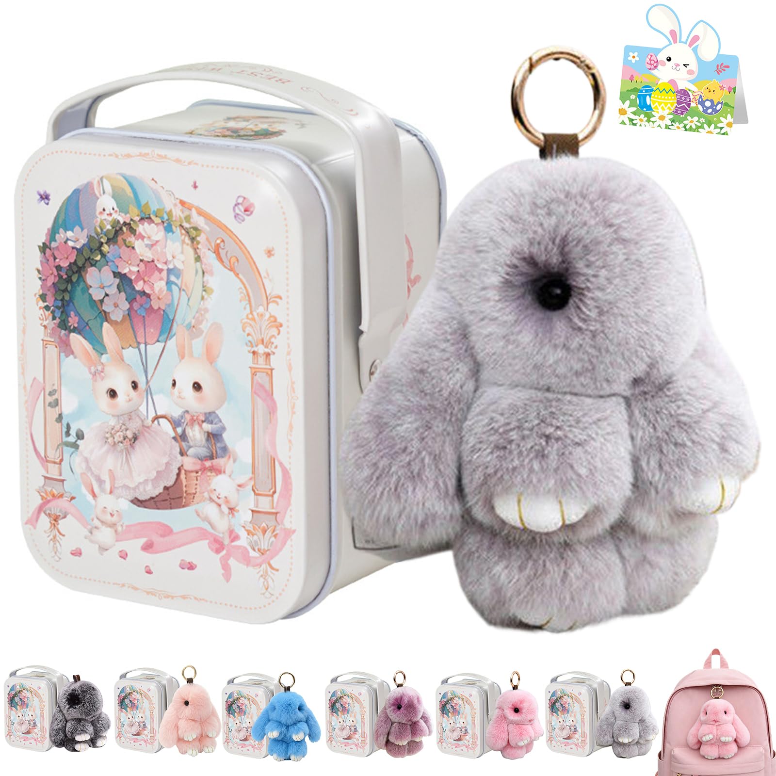 Bunny Lulu Keychain With Tin Box, Bunny Keychain Charm Bao Rabbit Pompom For Bags, Easter Girls Women Gift — view 26