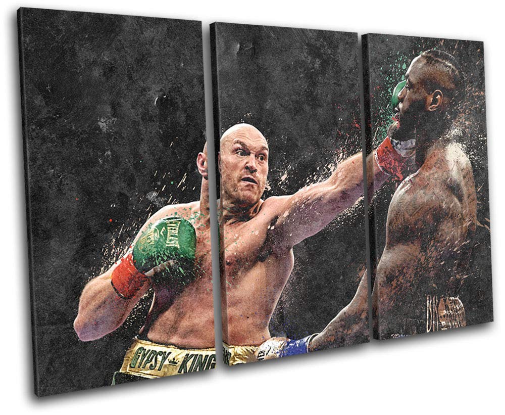 Bold Bloc Design - Fury Wilder Boxing Grunge Sports 90x60cm TREBLE Canvas Art Print Box Framed Picture Wall Hanging - Hand Made In The UK - Framed And Ready To Hang 13-9317(00B)-TR32-LO-B