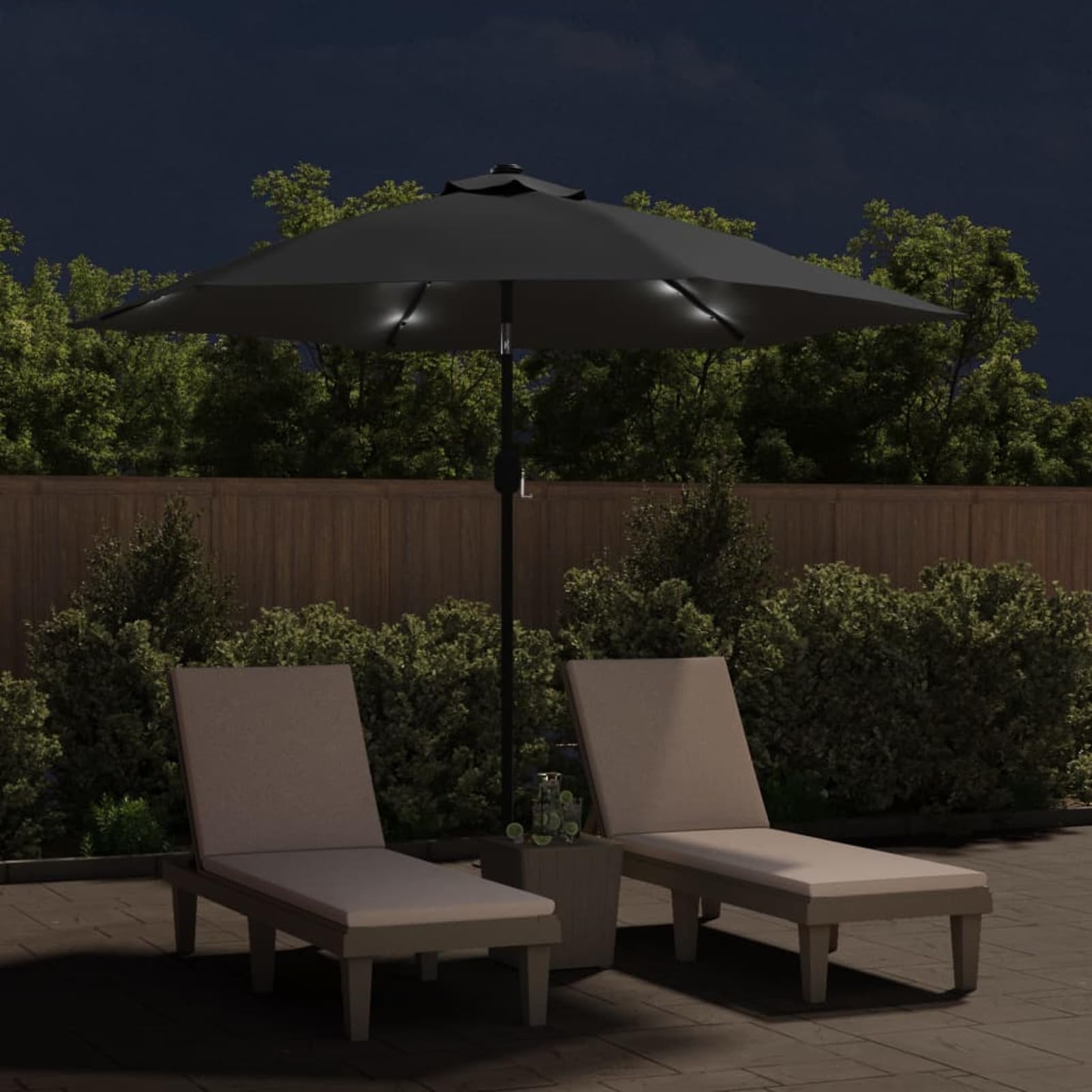 Homgoday Sombrilla de jardín con Luces LED Palo de Acero Antracita 300cm Sombrilla Terraza Exterior, Sombrilla Jardín Grande Orientable Jardín Parasol Balcón