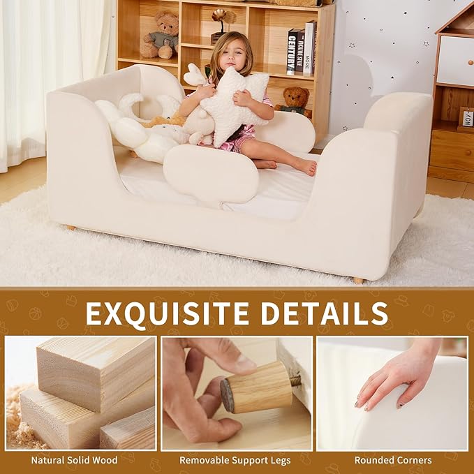 Cama Toddler NAIZEA Acolchada Montessori Suelo Blanca miniatura 3