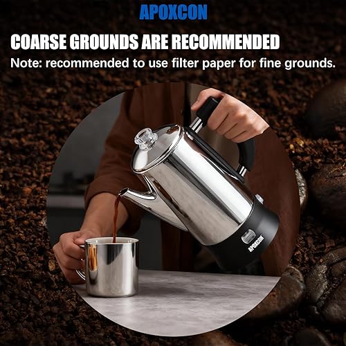 Miniatura 9 de Cafetera eléctrica de acero inoxidable con perilla de vidrio resistente de progreso de preparación transparente e interruptor de encendidoapagado,