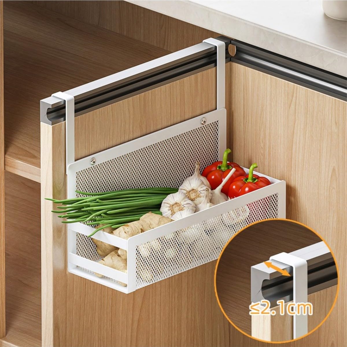 Cesta de almacenamiento para colgar sobre la puerta del armario, cocina, baño, despensa, debajo del fregadero, solución para ahorrar espacio (blanco)