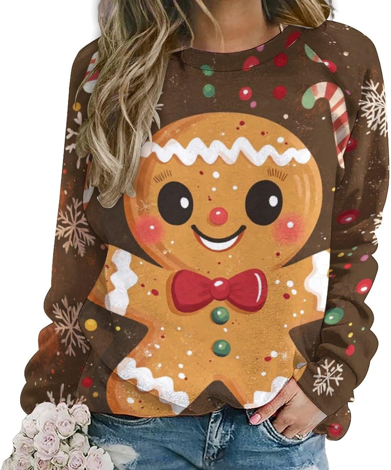 Gingerbread Sweatshirt Women Pullover Crewneck Oversized Cute Graphic 2024 Winter Fashion Holiday Vintage Blouses
