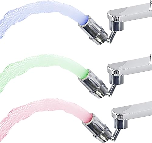 Grifo de agua LED con gradiente de 3 colores 720 de ángulo grande giratorio sensible a la temperatura, luz corriente de agua, cambio de color, grifo