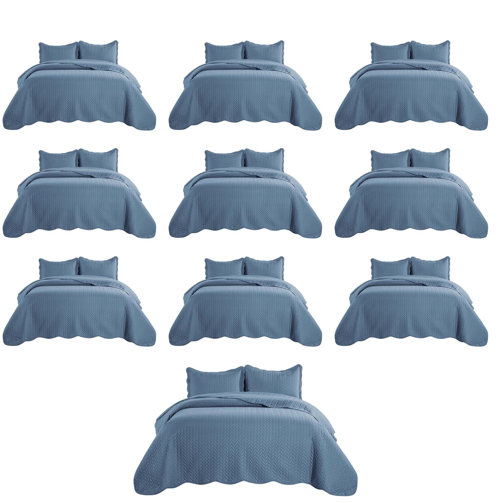 Imperial Rooms Twin Quilt Washed Blue Leaf 10 Pack for Hotel Guest Room