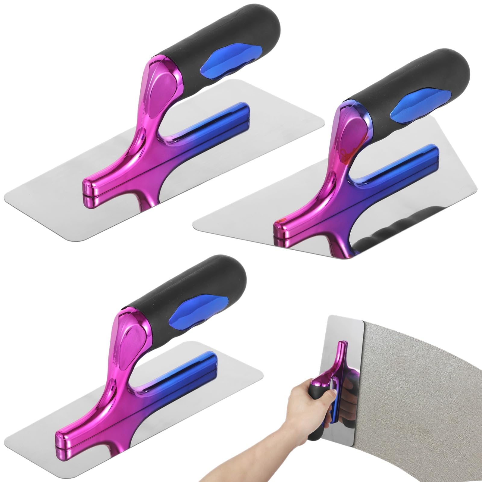3 Stk. Edelstahl Putzkellen, Trockenbaukelle, Glättwerkzeug für Malerei, venezianische Spachtelwerkzeuge mit ergonomischem Griff, in 3 Größen und Formen, für feine Arbeiten