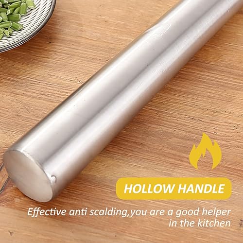 Miniatura 6 de Cabilock Cuchara de acero inoxidable espesada de 18 pulgadas, colador de aceite de malla fina para cocina, pasta, mariscos y freír, herramienta de