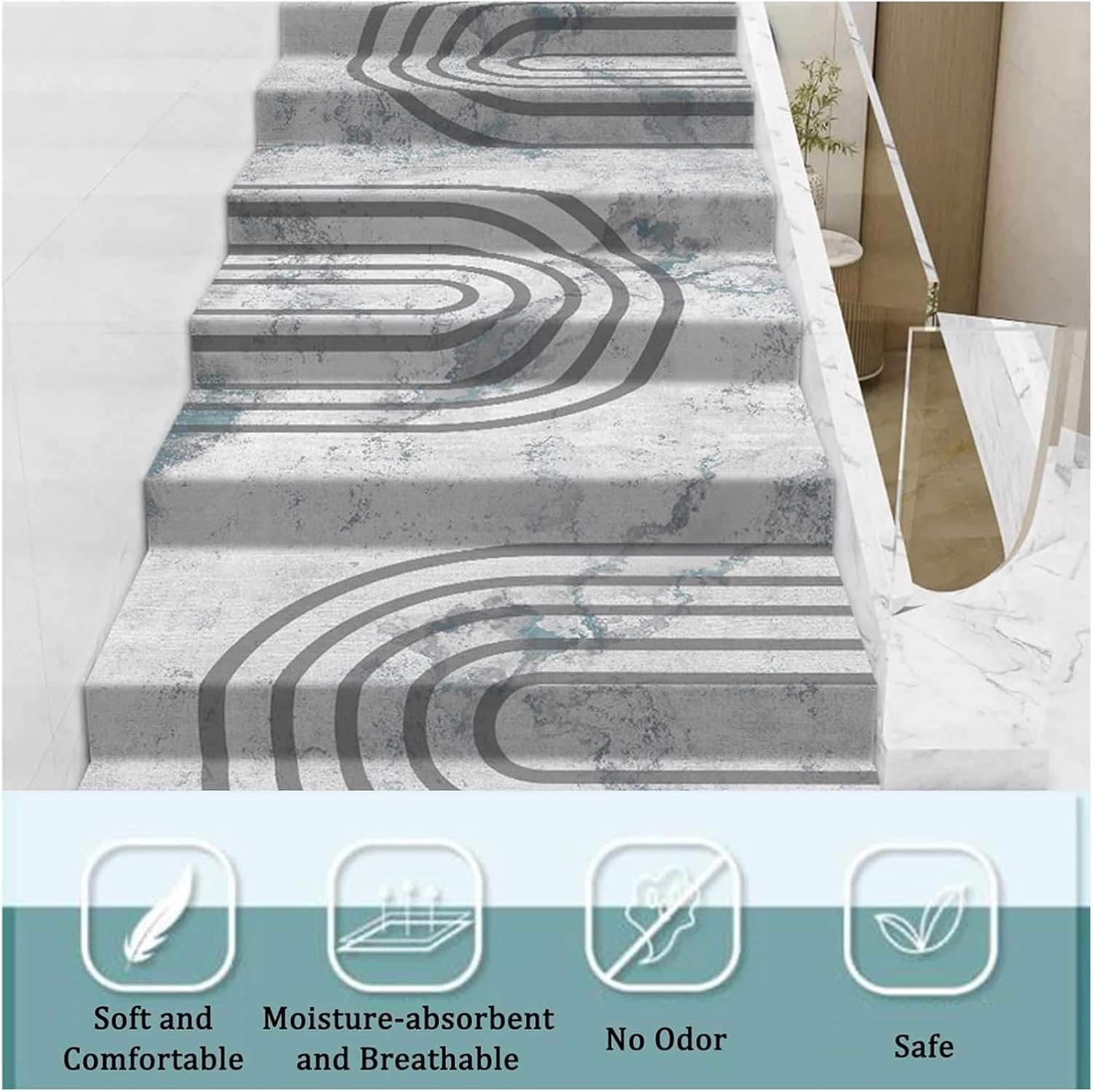Non Slip Stair Carpet Roll - Self-Adhesive Floor Mat for Stairs - Microfiber Staircase Decoration Pads - Easy Installation - 1.3x1m