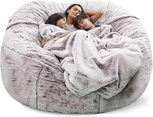 Miniatura 12 de HWOEK Puf de gran tamaño de piel gigante (sin relleno) para muebles de sala de estar de adultos, grande, redondo, suave, esponjoso, sofá perezoso,