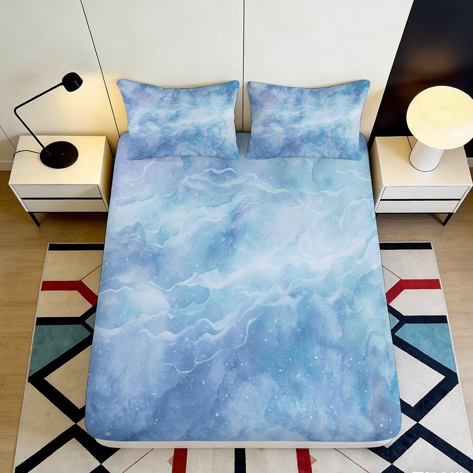3D Printed Cloud Texture Fitted Sheet Microfiber Elastic Hem Bedroom Bedding Cloud Mattress Fitted Cover Washable for Adults 140x200x25cm