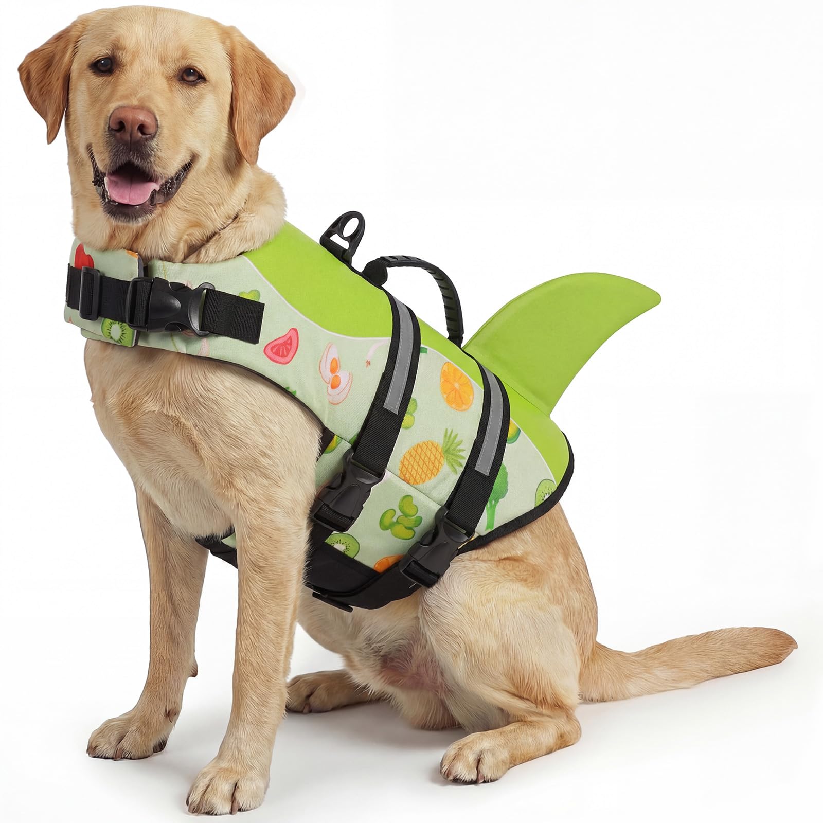 ASENKU Giubbotto Salvagente per Cani, Giubbotto Salvataggio Cane Squalo per Nuoto e Sport Acquatici, con Maniglia Superiore e Cintura di Sicurezza Regolabile, per Cani di Taglia Piccola Media Grande L