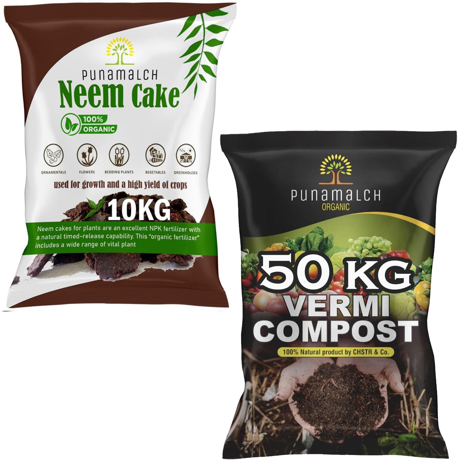 PUNAMULCH Neem Khali for Plants 10kg And vermicompost for plants 50kg | Organic Vermicompost Fertilizer Manure For Plants (pack of 2) (B0CZXSJC7T) Amazon Price History, Amazon Price Tracker
