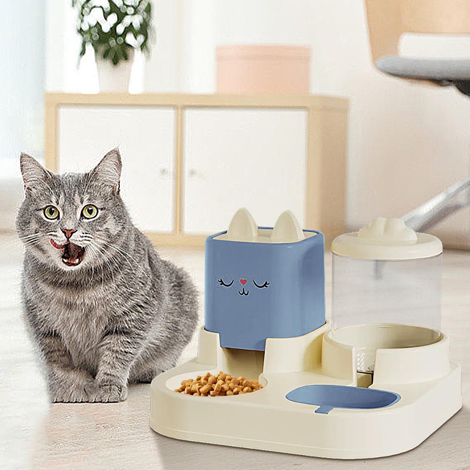 Ciotole per animali domestici, Set di distributori cibo e acqua for gatti, distributore for animali domestici, doppie ciotole con bottiglia d'acqua automatica(Blue)
