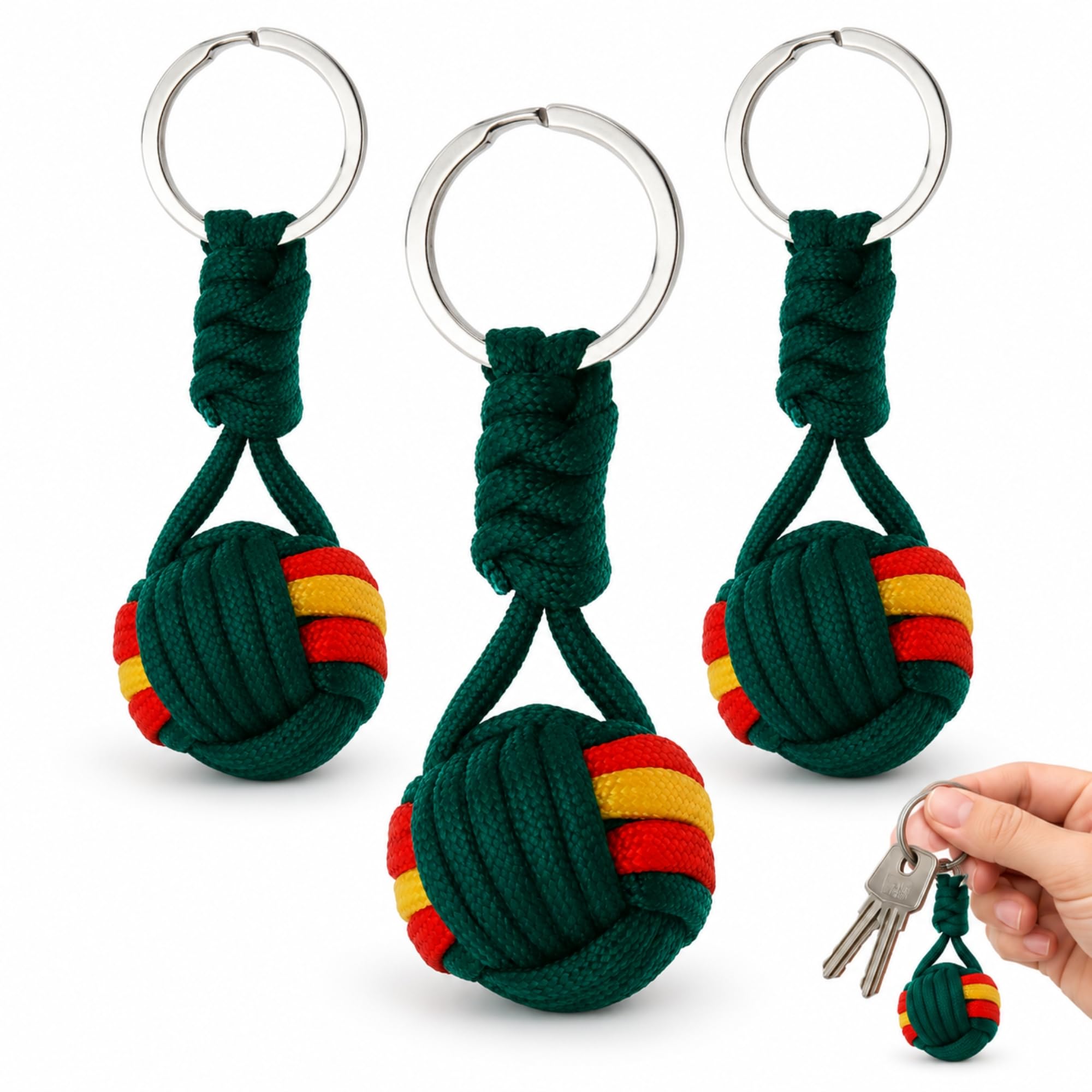 Llavero bola cuerda bandera España, Llavero patriótico, 3 Unidades, Verde - imagen 1